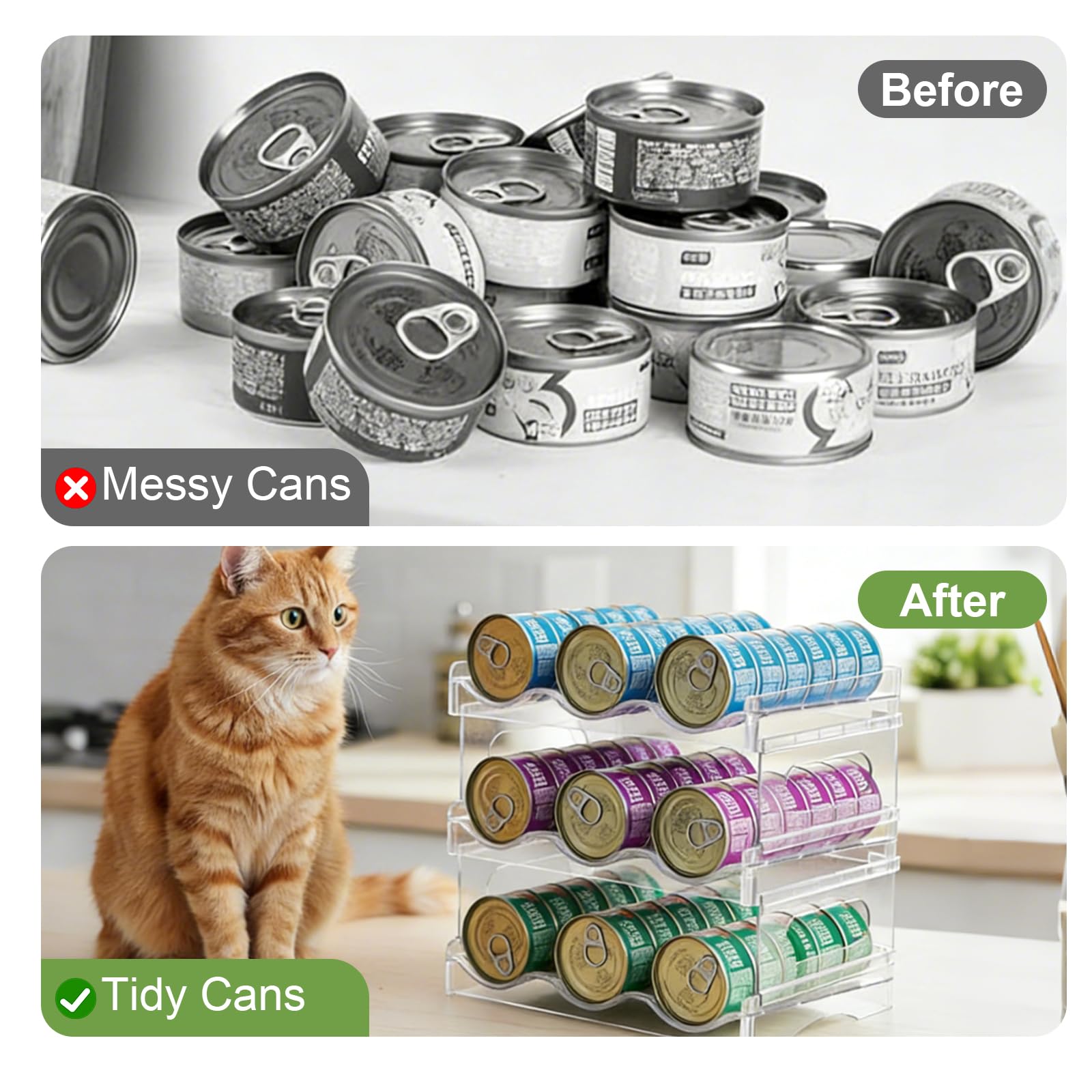 Organizador de Alimentos para Gatos, Organizador de Latas de Comida para Gatos para Despensa Estante de Almacenamiento de Alimentos Húmedos para Nevera, Armario, Cocina (3 Capas)