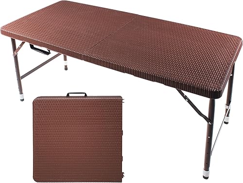 Miniatura 16 de Mesa plegable portátil de plástico de 4 pies/6 pies/8 pies, mesa de picnic y comedor de alta resistencia, color blanco y negro, plegable a la mitad