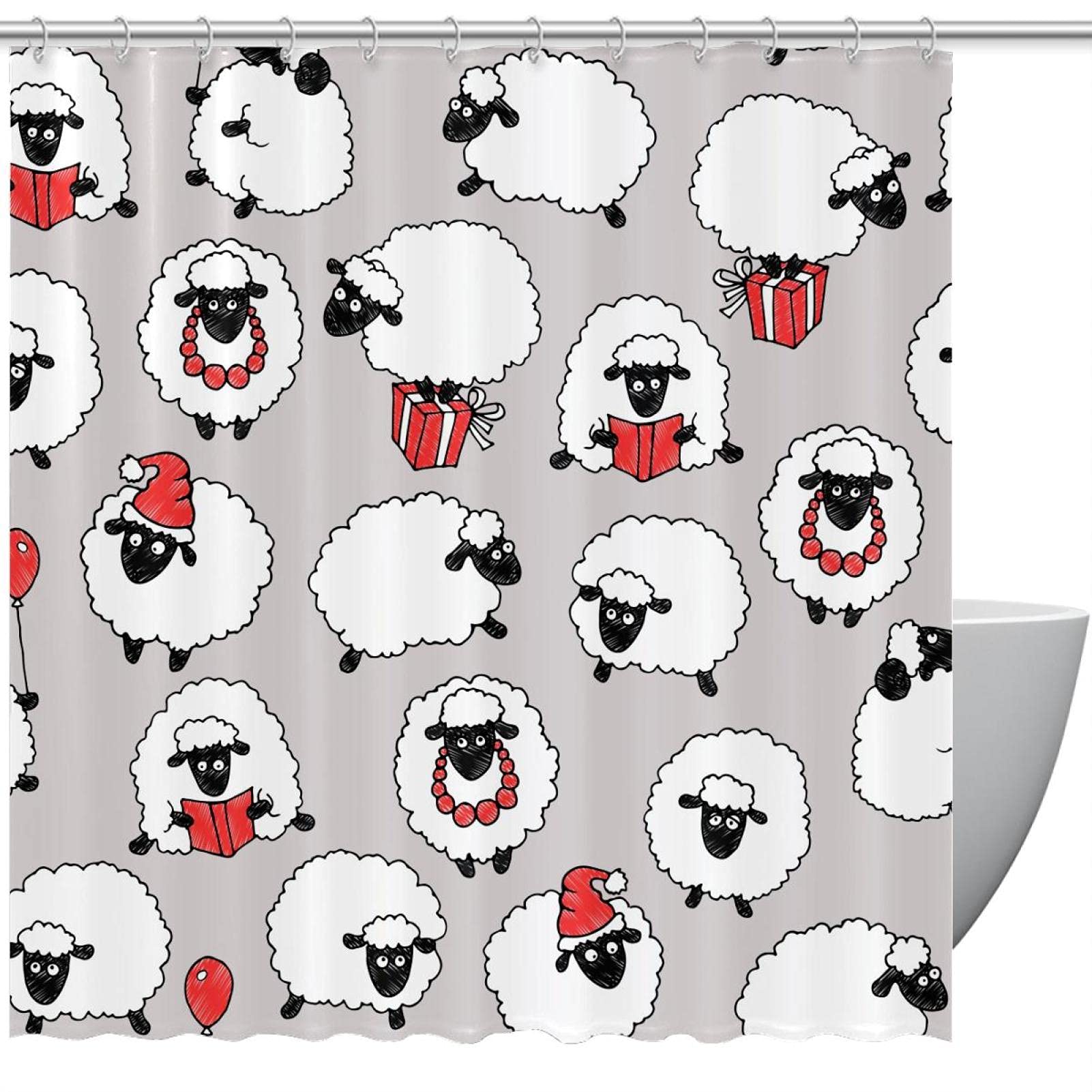 Rideau de douche mouton mignon pour salle de bain 168x183 cm