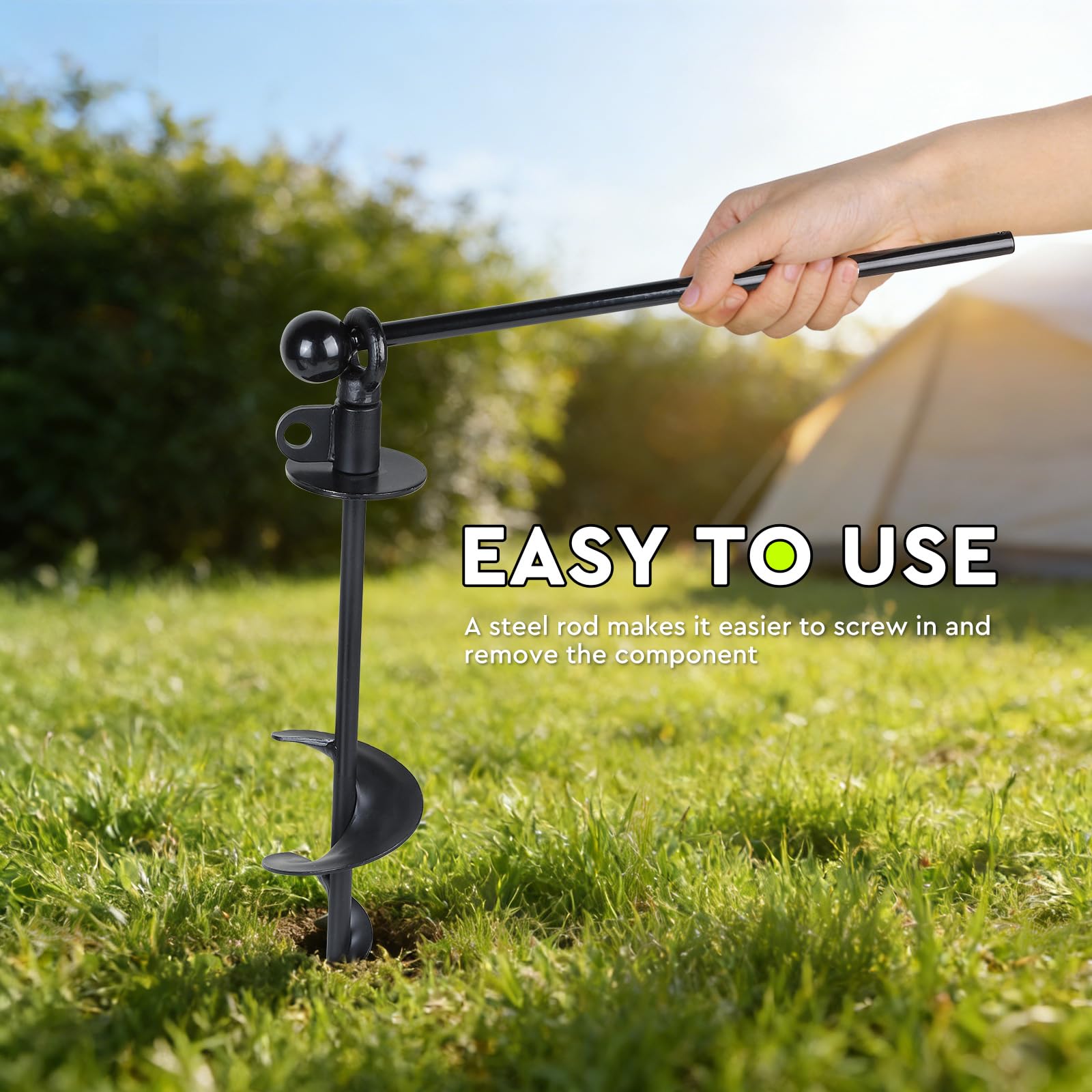 SWAWIS Piquet d'attache pour Chien Noir 38cm avec Anneau Rotatif à 360°, pour Chiens Pesant Moins de 100kg, avec Brosse de Nettoyage et Levier, pour Camping Plage Pelouse, sans Enchevêtrement