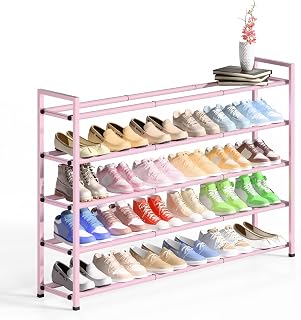 Bumusty 5 Tier Long Expandable Shoe Rack for Closet, Pink