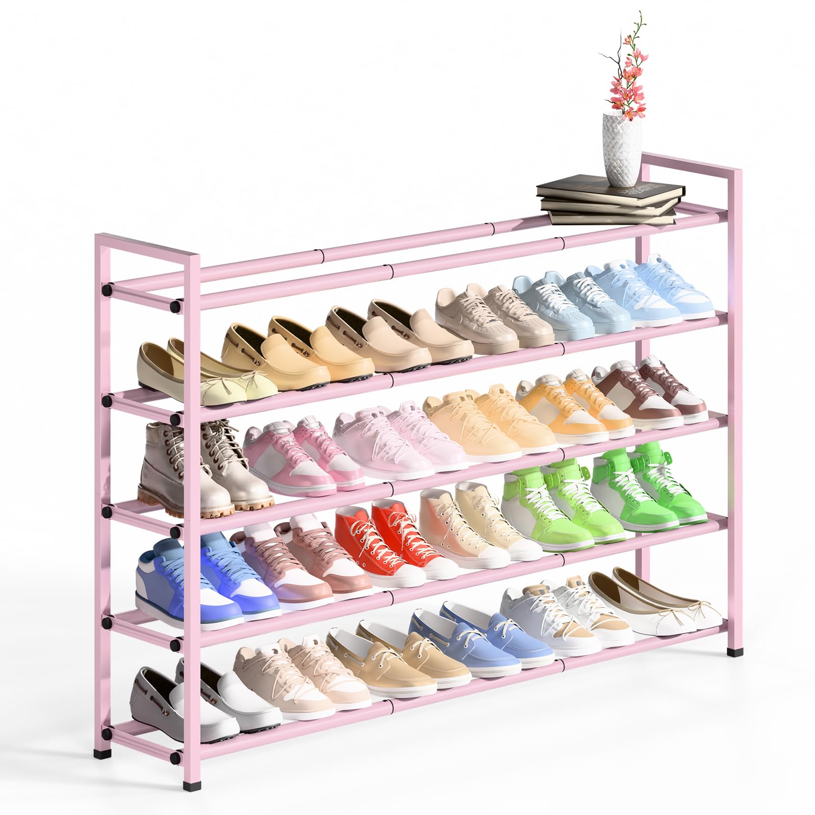 Bumusty 5-Tier Long Expandable Shoe Rack for Closet, 18"-44" Adjustable Shoe Rack for Entryway, 25-30 Pairs Large Shoe Organizer Shelf Storage, Sturdy