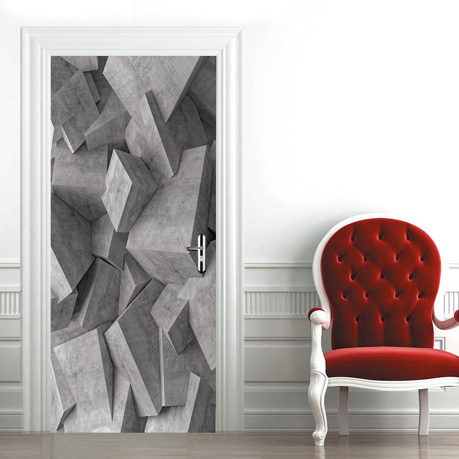 A.Monamour 3D Door Stickers for Interior Doors Grey Concrete Cube Wall Background Vinyl Waterproof Self Adhesive Door Mural Decals for Bedroom Office Bathroom 85 x 200 cm