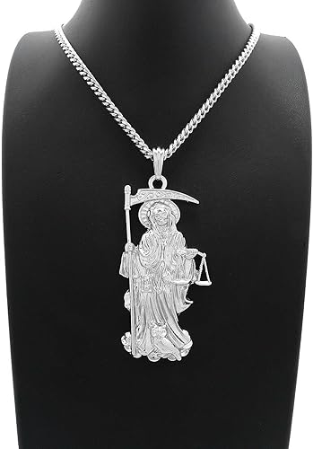 Miniatura 2 de CAJA COLGANTE CUBANA CUBANA CUBANA PARA HOMBRES DE LA SEÑORA DE LA MUERTE SANTA MUERTE (cadena cubana plateada), Metal, n