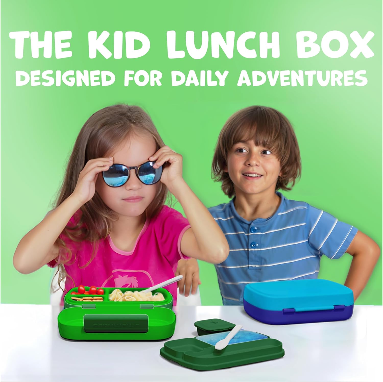 Umami All-in-1 Bento Box for Kids, Ice-pack & Utensils Included, 100% Leakproof & BPA free, Parents' favorite Lunch Box Kids (Jungle Green, 23 oz) - Image 2