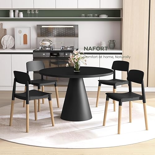 Miniatura 2 de NAFORT Juego de 4 sillas de comedor, modernas sillas de cocina negras con patas de madera maciza, respaldo ergonómico, asiento moldeado más ancho,