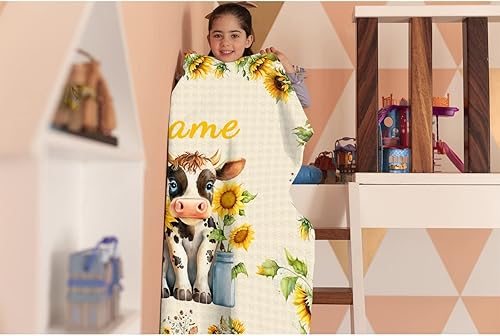 Miniatura 507 de Manta personalizada con diseño de jirafa y elefante, manta de franela suave, acogedora y ligera con nombre para sofá, cama, sofá, regalo, unisex