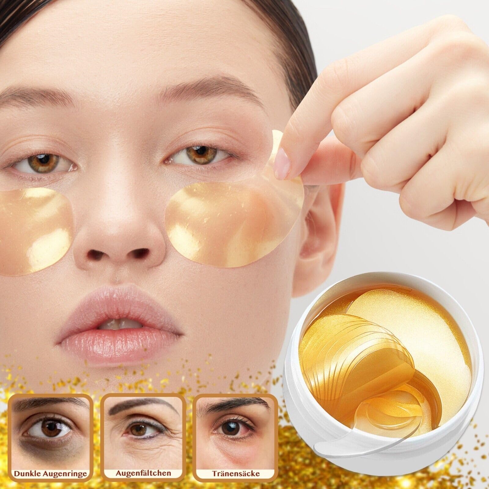 Geschenkset: Luxus Bio-Gold Set 24K Gold Collagen - 5x Gesichtsmaske, 10x Lippenmaske, Goldessenz Gesichts Serum, 60x Augenpads - Komplettes Gesichtspflege & Anti-Aging Geschenkset - 76 Pflegeprodukte