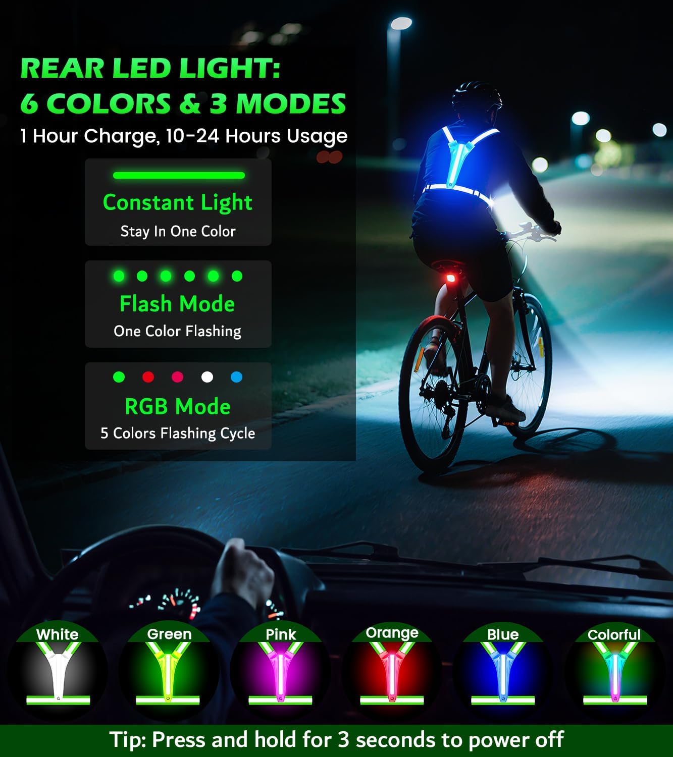 Running Lights for Runners,90°Adjustable LED Reflective Vest Running Gear,Rechargeable Chest Light Up Running Vest Night Walking Safety Gear for Night Walking/Cycling/Jogging - Image 6