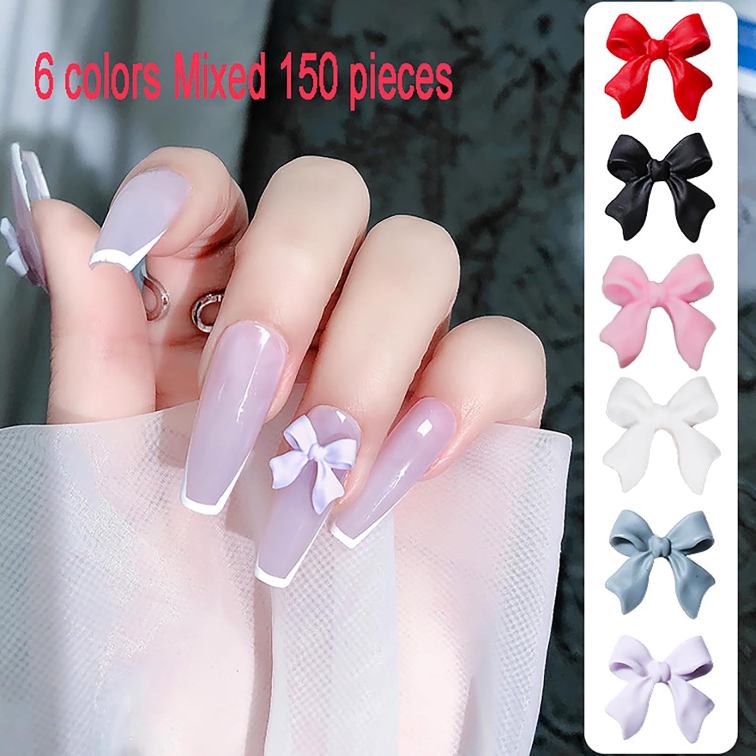 150Pcs 3D Bow Nail Art Charms, Mixed Colors Resin Bow Nail Decorations, Cute Kawaii Nail Art Accessories for Acrylic Nails, DIY Manicure Supplies, Nail Art Embellishments for Women