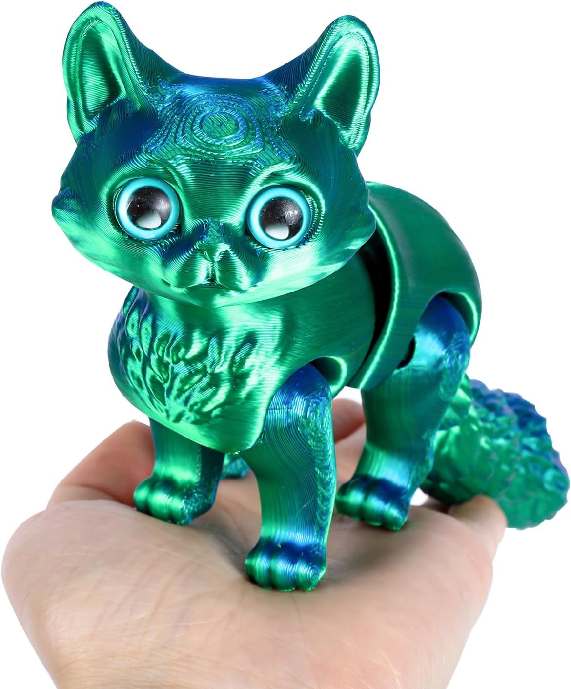 2Pack 3D Printed Cat,3D Printed Cat, 3D Print Animals, 3D Printed Fidget Toys Flexible Joints Pink Blue & Blue Purple