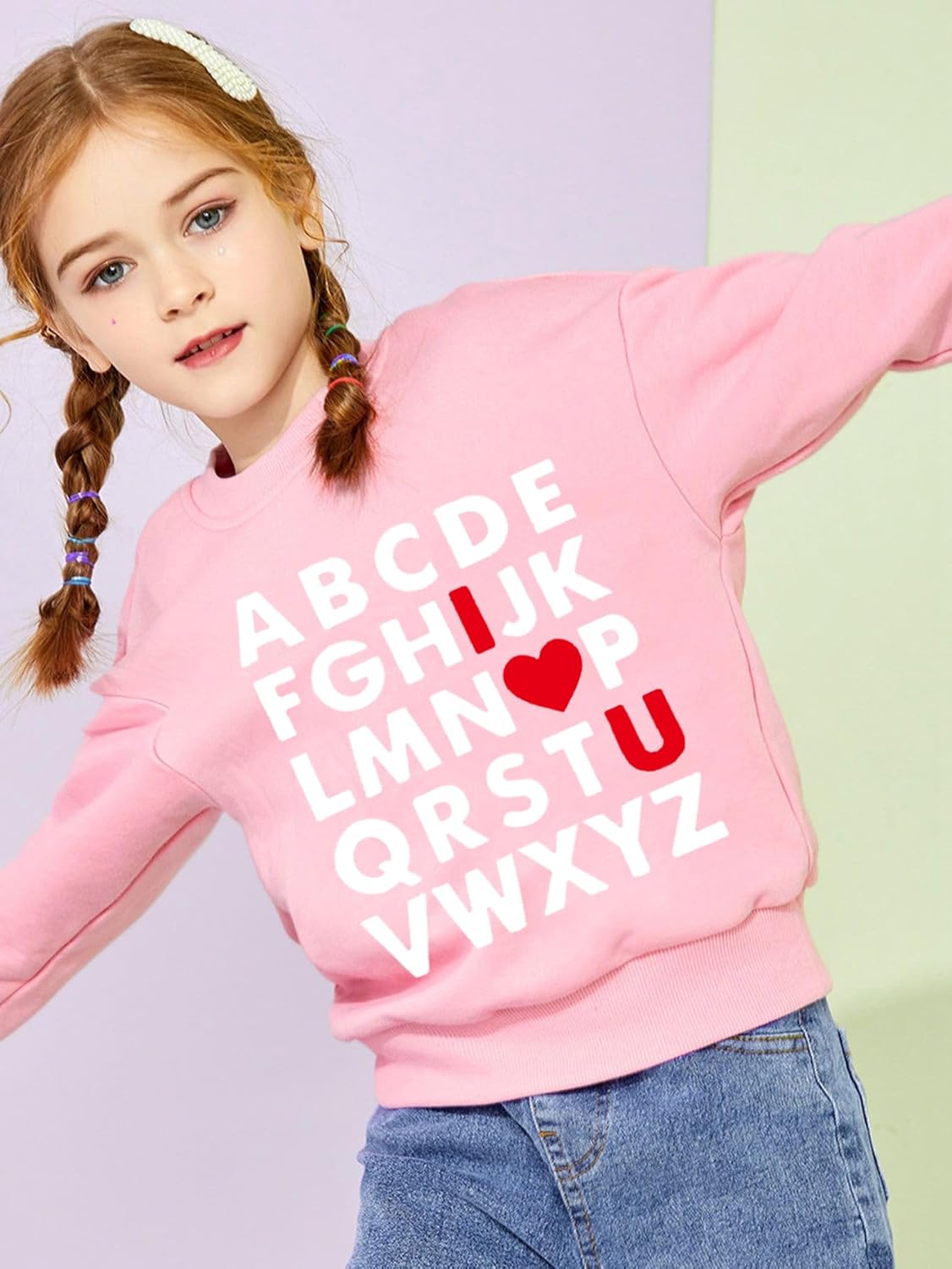 キッズ バレンタインデー スウェットシャツ 男の子 女の子 バレンタイン ABC I LOVE U ハート グラフィック シャツ 幼
