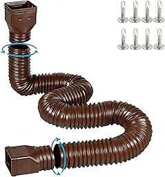 16.5ft Long Gutter Downspout Extensions for Rainwater Drainage, 4” Diameter Thickened Flexible Downspout Extender Extendable from 3.6ft to 16.5ft(Brown)