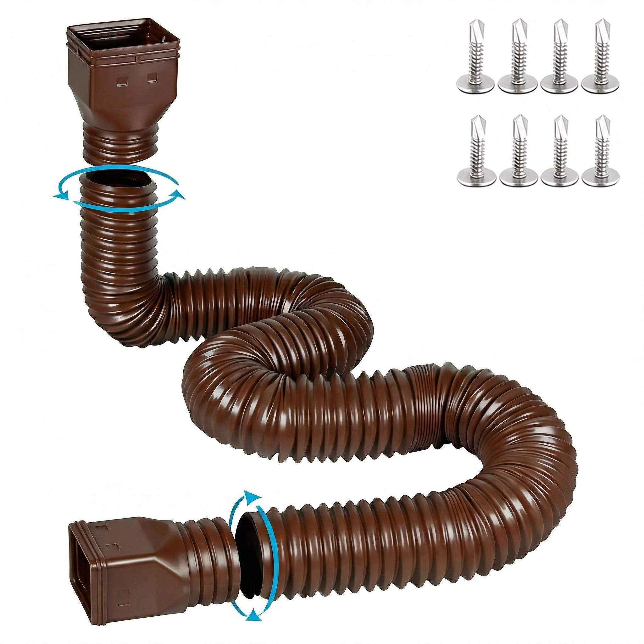 16.5ft Long Gutter Downspout Extensions for Rainwater Drainage, 4” Diameter Thickened Flexible Downspout Extender Extendable from 3.6ft to 16.5ft(Brown)