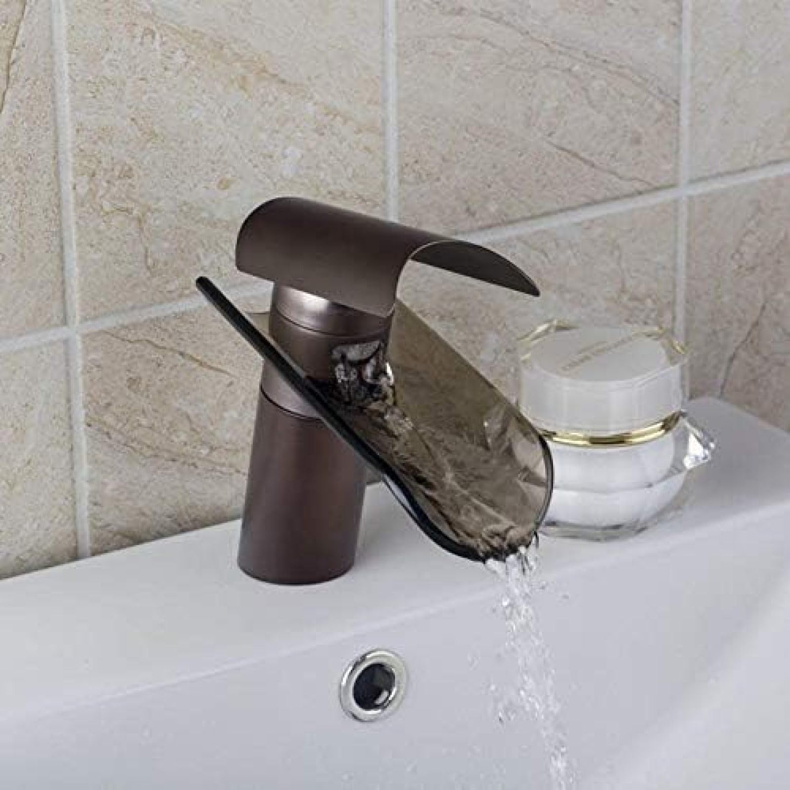 Cascada de Bronce frotado con Aceite, Ducha Corta, caño de Cascada, Grifo de Mezclador de Baño, Recipiente, Grifo Mezclador de un Orificio/Mango Interesting