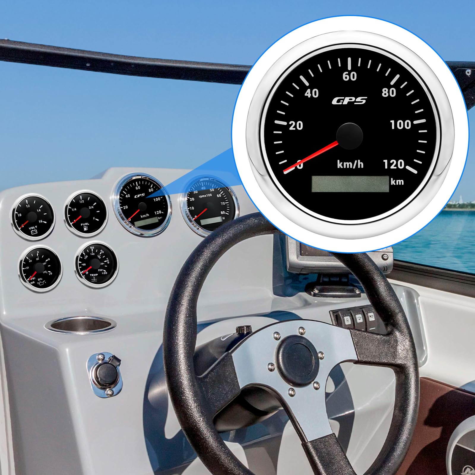 Tachimetro GPS da 85 mm, contachilometri 0-120 km/H, impermeabile, IP67, 7 colori, per auto, barca, yacht, 12 V/24 V