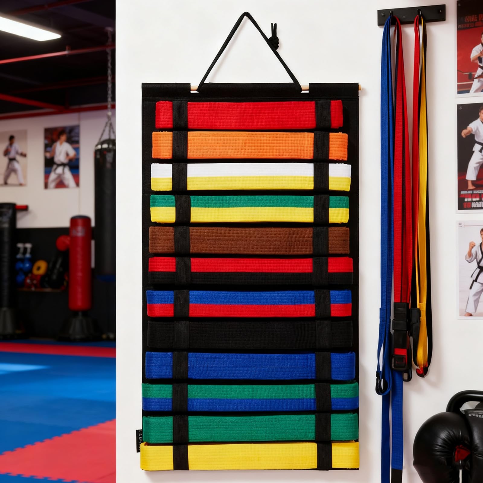Rangement Ceinture Taekwondo, Porte Outils Ceinture D'arts Martiaux,Ceinture Porte Outil de Boxe, Accessoires de Judo pour Médailles, Ceintures de Judo,Peut Contenir Jusqu'à 12 Ceintures
