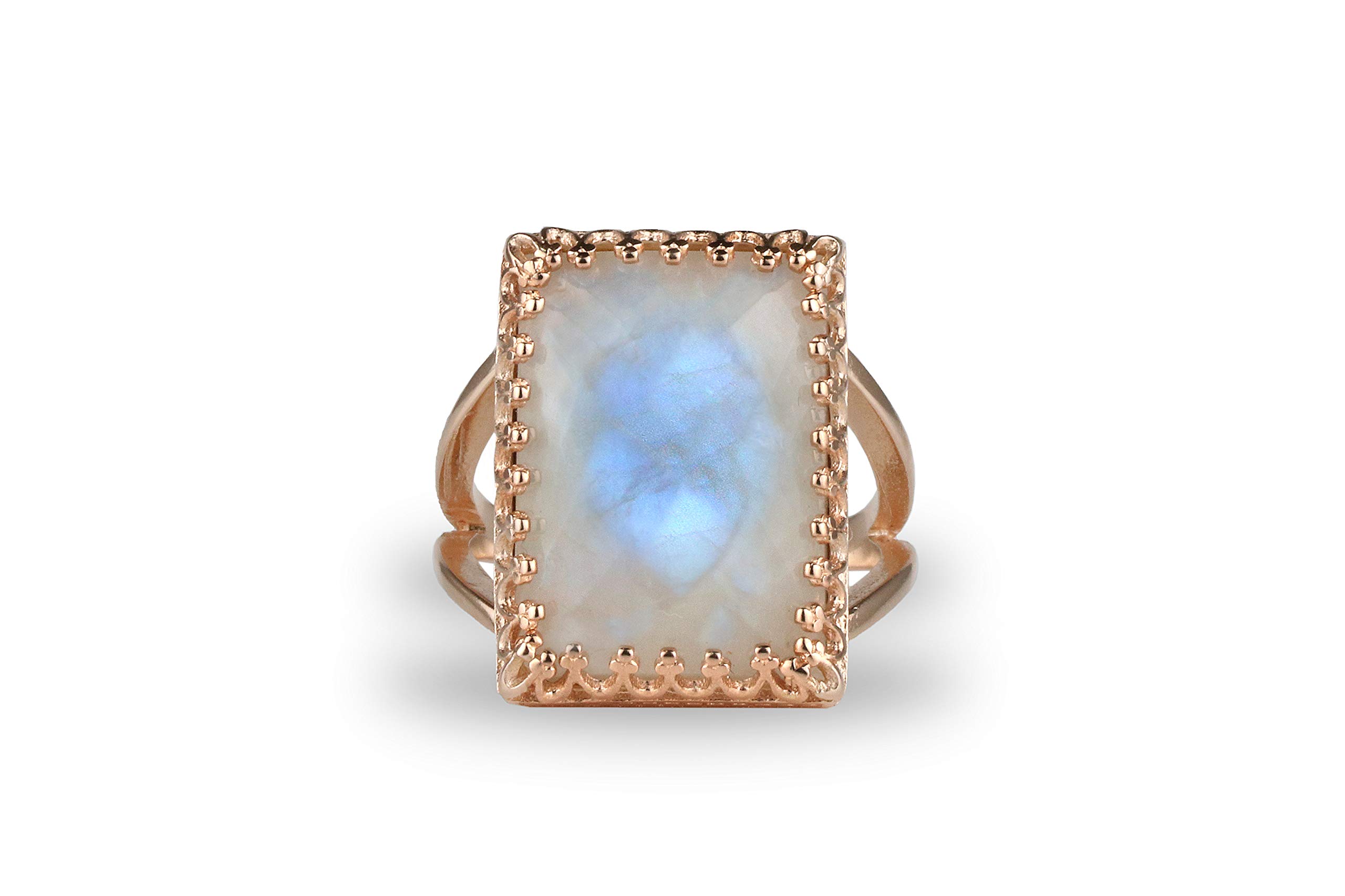 Intrincado Anillo de Piedra de Luna - Anillos Antiguos con Engaste de Encaje, Anillos de Piedras Preciosas, Anillos de Declaración - Anillo Grande de Cristal Personalizado -Tamaño Personalizable