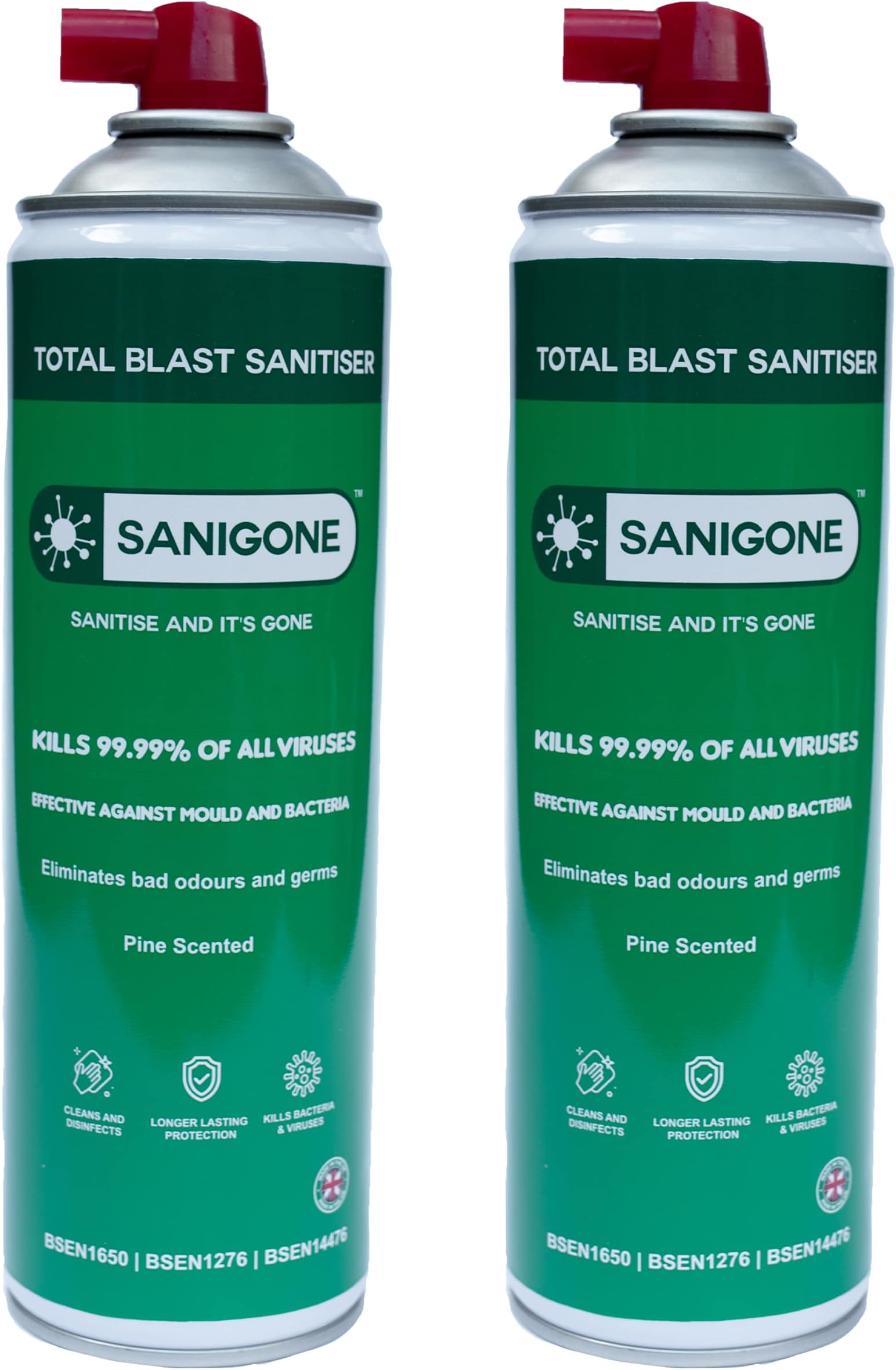 TOTAL BLAST - Sanitiser & Mould Remover 500ml Spray | Eliminate 99.99% of Germs, Viruses, Bacteria & Mould for up-to 7 days | Pine Scented (x2 Pack)