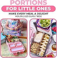 Vista 2 de Lonchera de acero inoxidable para bebés pequeños, niñas y niños, Mini Bento, 3 secciones de porciones de metal ecológico con tapa a prueba de fugas