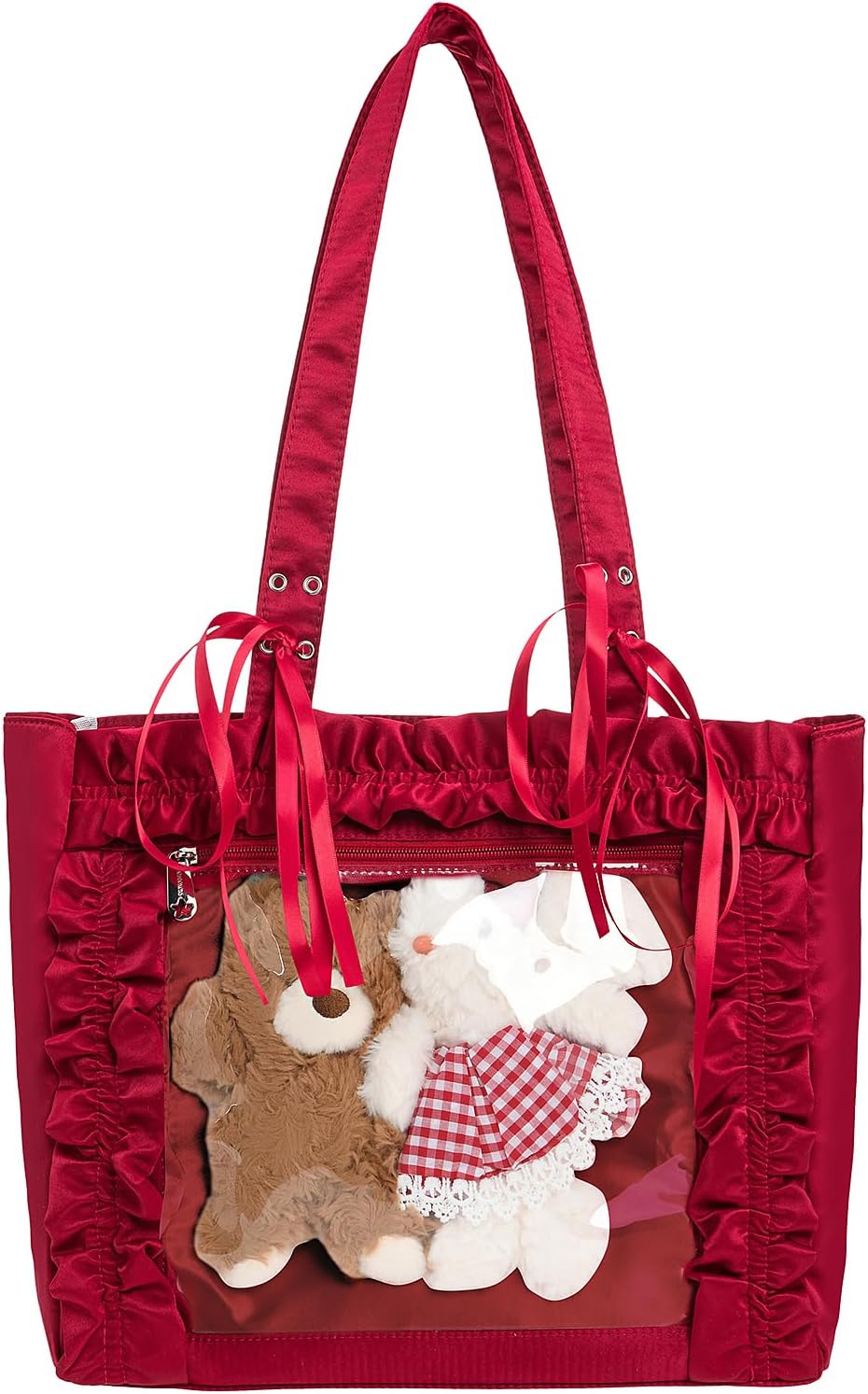 Womens Girls Tote Ita Bag Bowknot Wrinkled Edge Shoulder Bag Kawaii Purses and Handbags with Pin Display - Image 2