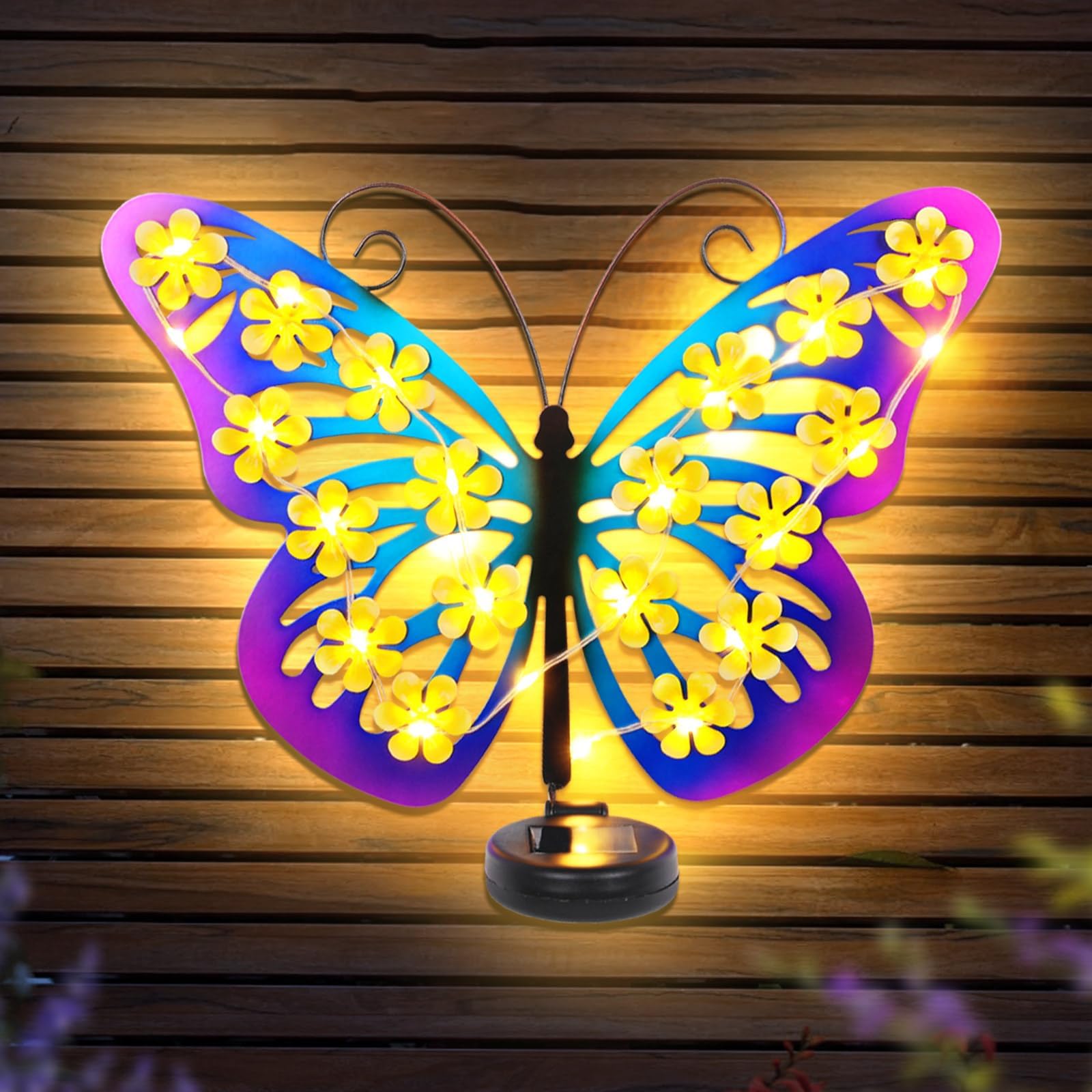 Solar Lights Outdoor Metal Butterfly Wall Decor with 30 Led-13.5" Outdoor Fence Wall Art Decor, Gifts for Women Mom Grandma Birthday,Hanging Decoration for Garden Patio Porch Yard,Xmas gifts for women