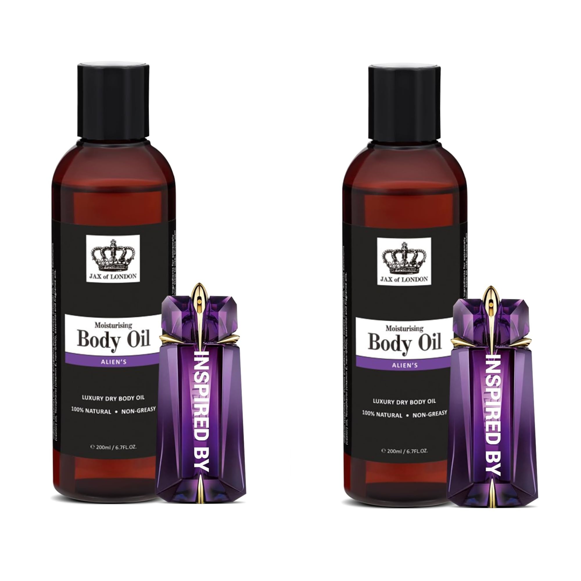 Jax of London 400ml Aliens Body Oil for Women 2 x 200ml, Inspired Fragrance, Hair, Shower, Moisturising, Massage