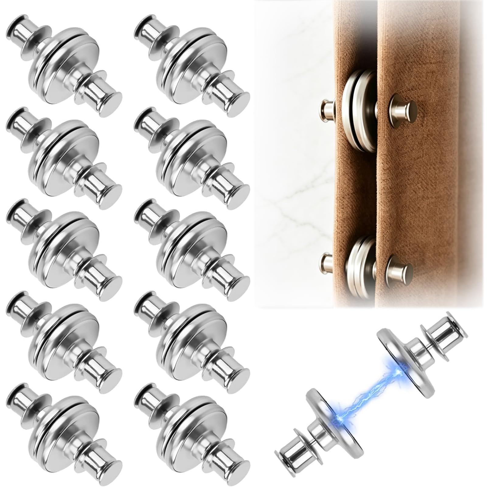 10 Pairs Magnetic Curtain Clips, Heavy Duty Button Weights Magnets Clasps Light Leakage Prevention Keep Curtain Closed Magnetic Buckle Leak-Proof Buckle for Home Bedroom Office Draperies Tubs