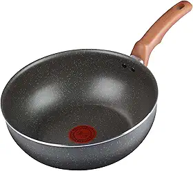 Frigideira Wok Rochedo Natural Stone 24cm, Cinza com Efeito Pedra, Antiaderente Minerium, Alumínio de Alta Espessura 2mm, Thermo-Sinal e Cozimento Homogêneo