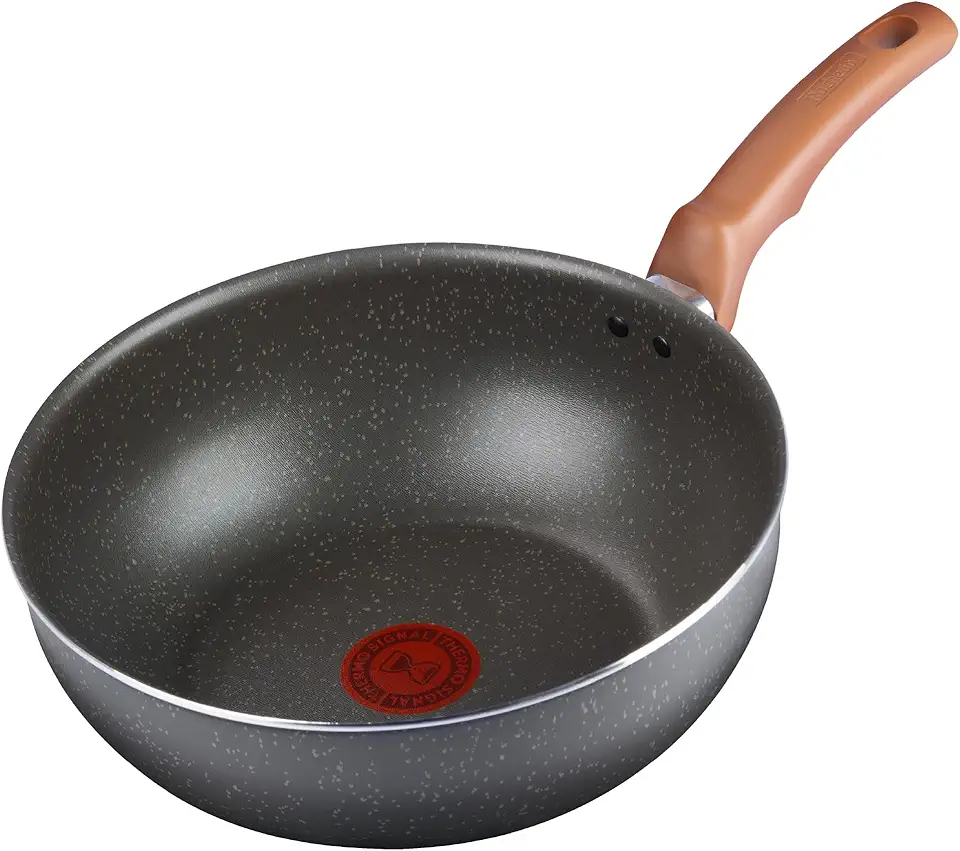Frigideira Wok Rochedo Natural Stone 24cm, Cinza com Efeito Pedra, Antiaderente Minerium, Alumínio de Alta Espessura 2mm, Thermo-Sinal e Cozimento Homogêneo