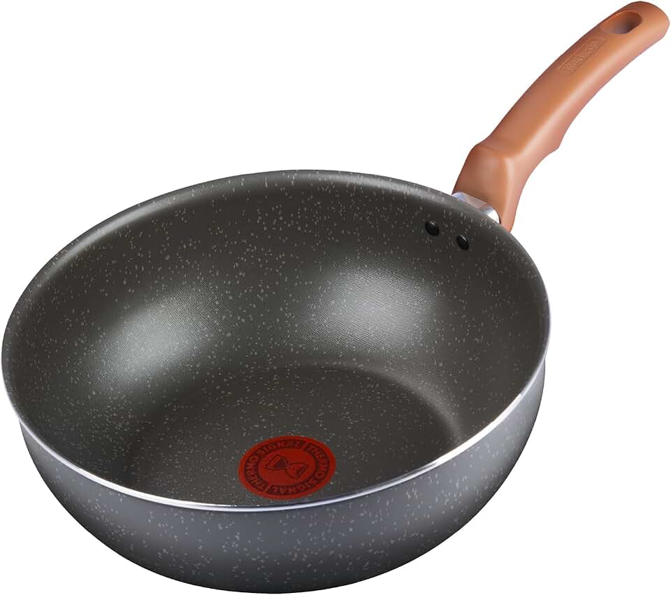 Frigideira Wok Rochedo Natural Stone 24cm, Cinza com Efeito Pedra, Antiaderente Minerium, Alumínio de Alta Espessura 2mm, Thermo-Sinal e Cozimento Homogêneo