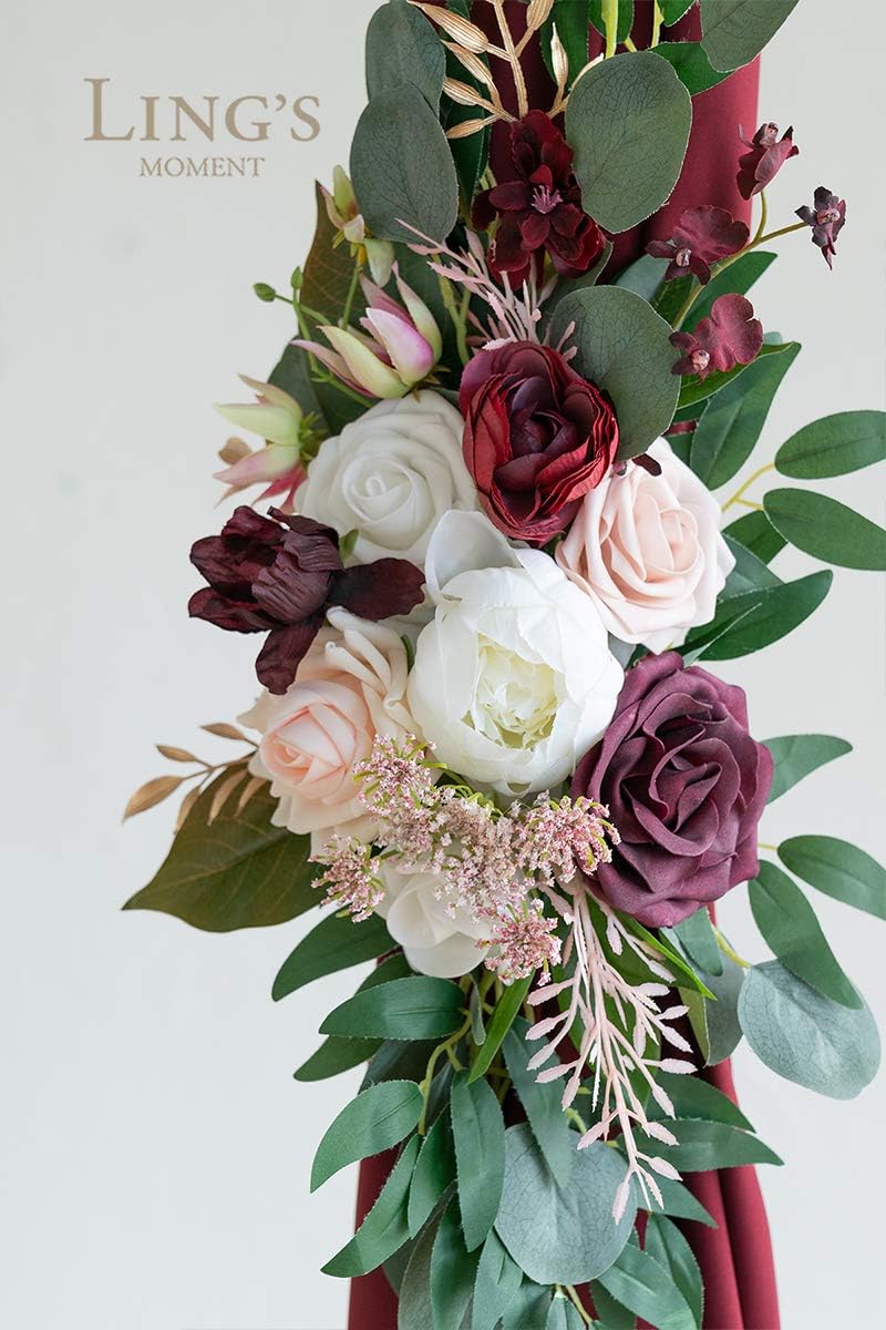 Ling's Moment Basic Arch Flowers with Drape Kit (Pack of 3) - 2pcs Artificial Flower Arrangement with 1pc Drape for Wedding Ceremony Arbor and Reception Backdrop Decoration