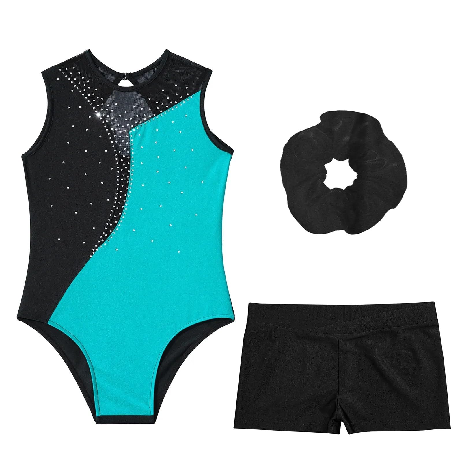 Leotardo para Competición de Gimnasia Leotardos de gimnasia for baile for niñas, conjuntos de pantalones cortos con cintura frontal en V for entrenamiento, Yoga, patinaje, trajes de Ballet(Pink,16)