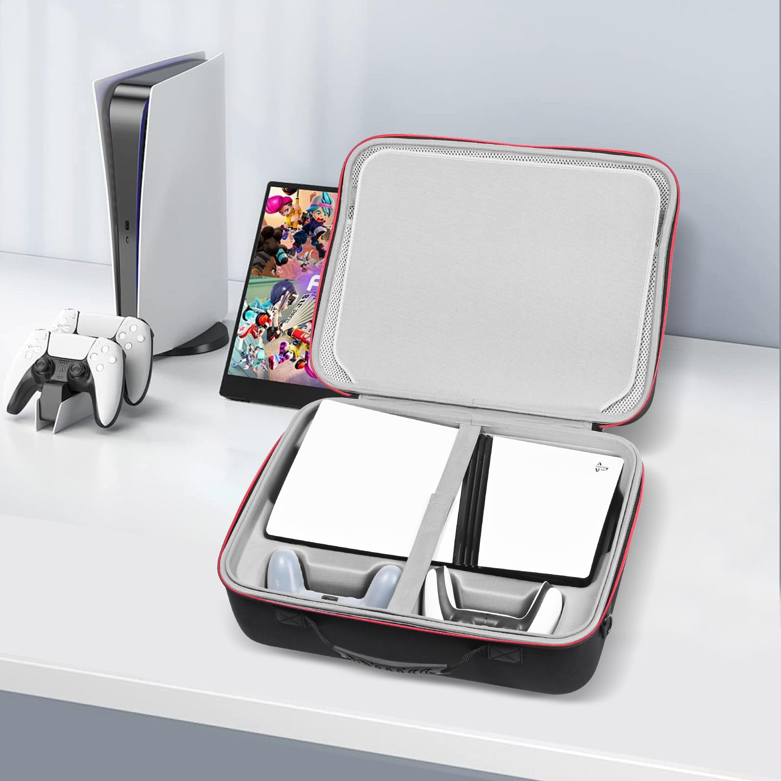 RLSOCO Funda para PlayStation5 Pro Consola,Bolsa de Viaje para PS5 Pro Consola,Mando x2,Cargador x1,Pantalla portátil x1 y Otros Accesorios