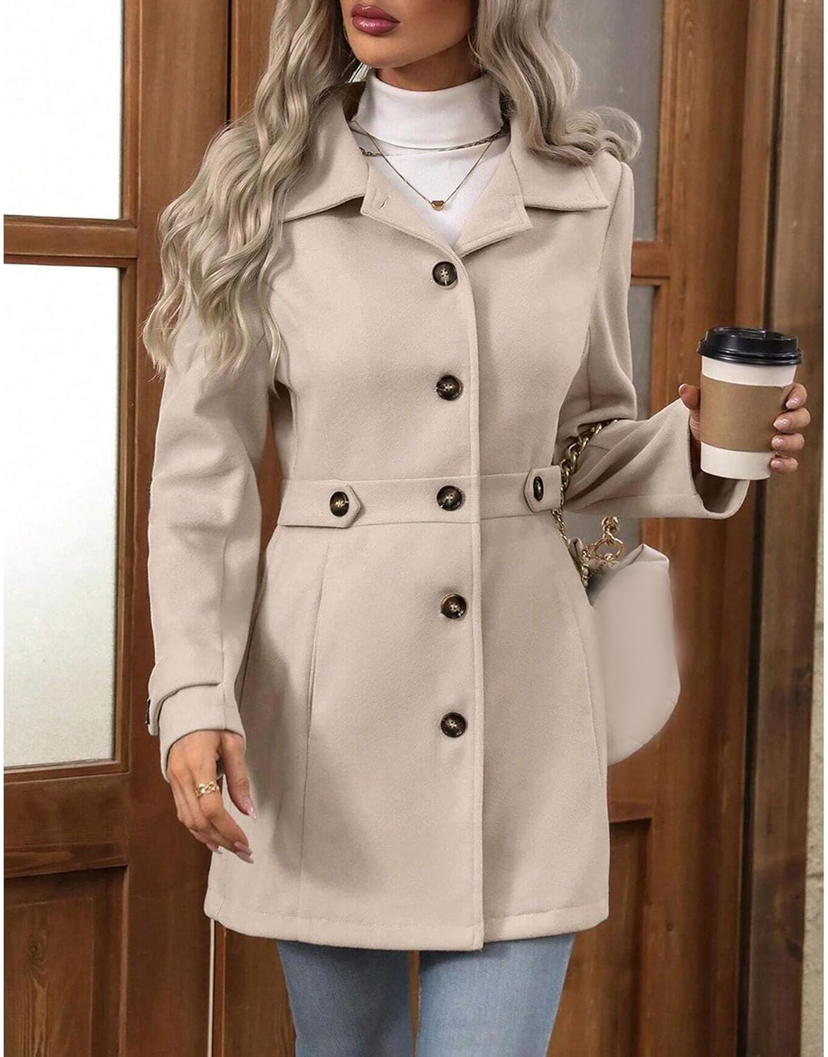 SEMATOMALA Women's Winter Slim Fitted Coat Classic Outwear Overcoat with Pockets Single Breasted Pea Coat