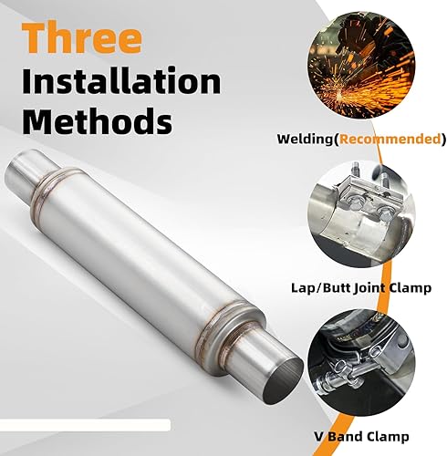 Miniatura 59 de A-KARCK Resonador de escape de entrada de 4 pulgadas, entrada de 4 pulgadas, salida de 4 pulgadas, silenciador de longitud total de 30 pulgadas, 1