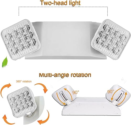 Miniatura 10 de Paquete de 24 luces LED de emergencia comerciales, luz de emergencia con batería de respaldo, lámpara de emergencia de doble cabezal ajustable para