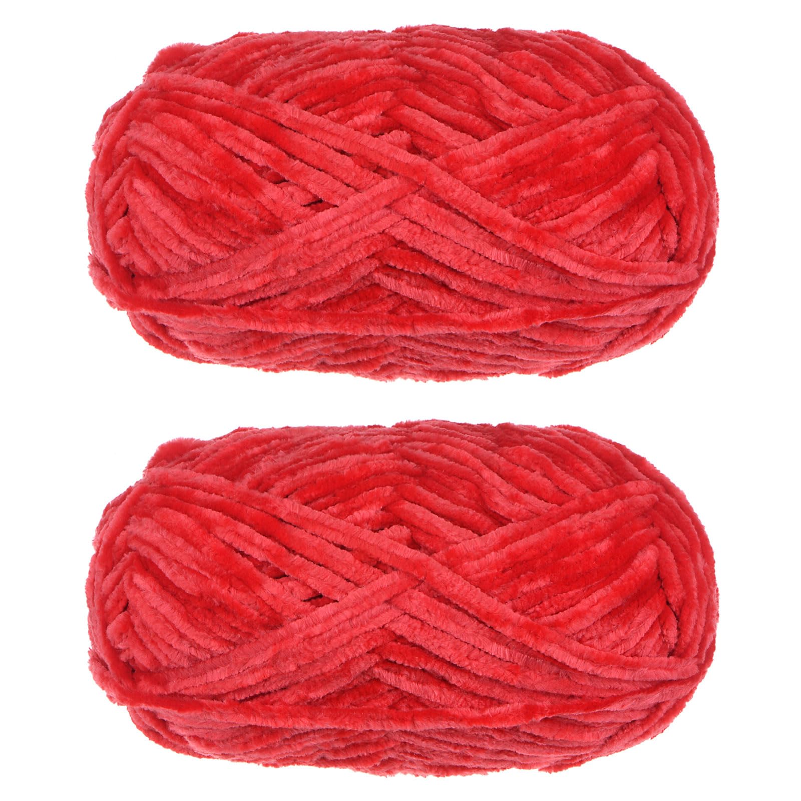 uxcell 2Skeins Velvet Chenille Yarn 2x100g/7.1oz 174 Yards Total Length #6 Super Bulky Polyester Soft Blanket for Knitting Weaving Bag Scarf Red