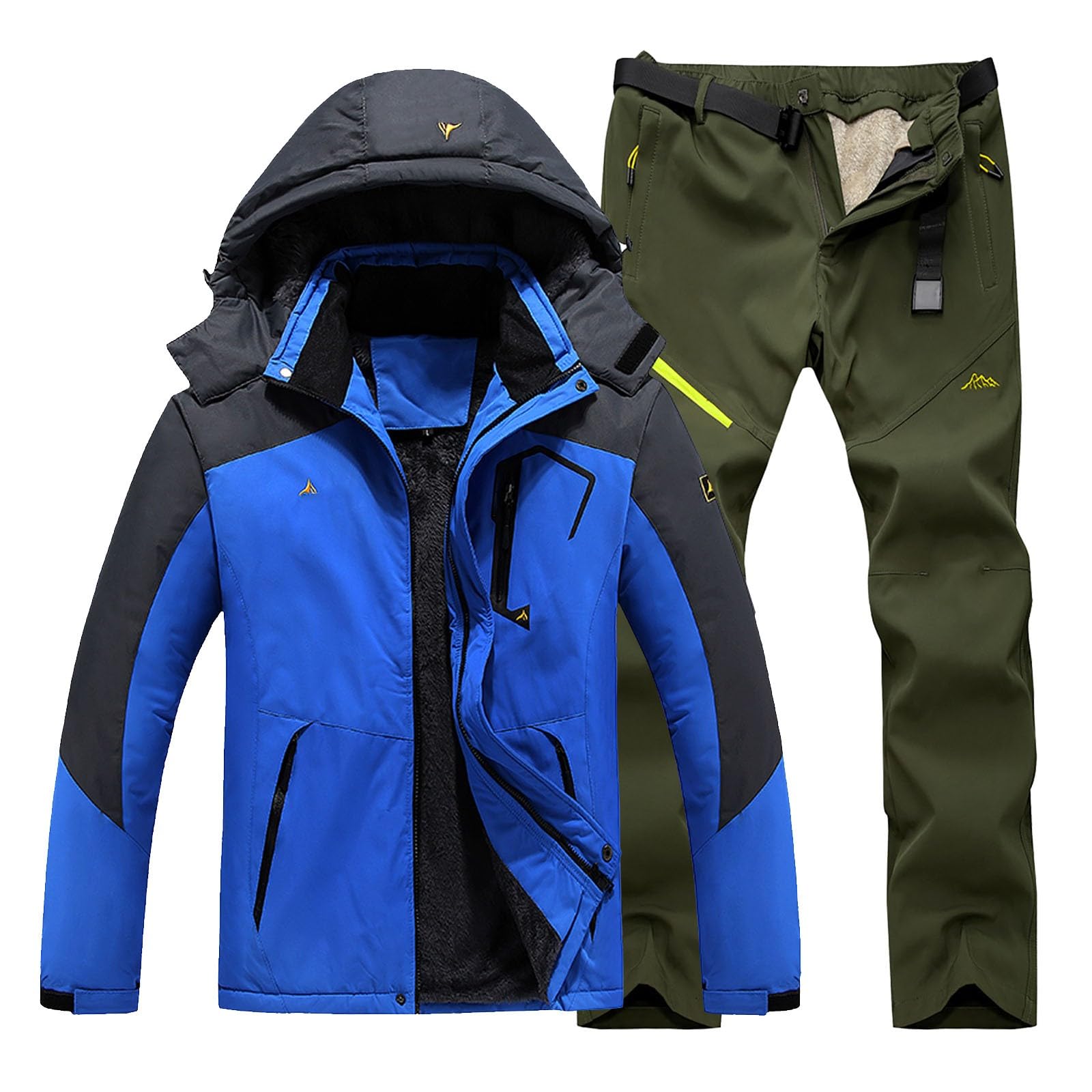 Conjunto de chaqueta y pantalones de esquí para hombre, trajes de esquí para hombre, traje de nieve cálido con forro polar con camisetas y pantalones casuales, traje clásico de snowboard para
