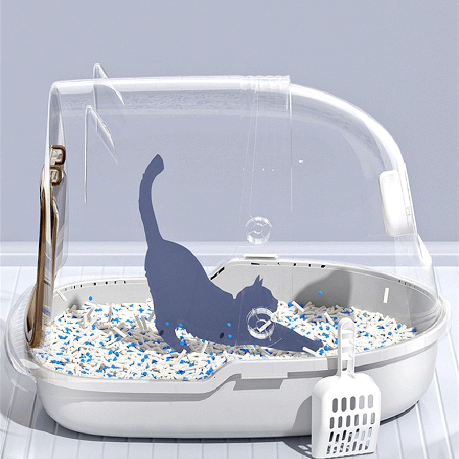 Litterbox Extra Large Cat Ears Litter Pan Fully Enclosed Cat Litter Pan Large with Scooping Litter Pan Enclosed Cat Litter Pans Cat Litter Tray(White)