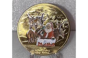 Santa Claus Reindeer North Pole Merry Christmas Happy New Year Gold Plated...