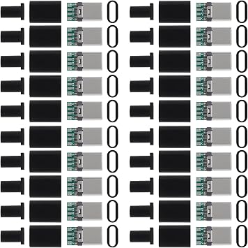 20 Pack USB C Connector - USB 3.1 Male Plug Port Type C Connector for Cable Repair - Solder Adapter with PCB Board - Black Housing