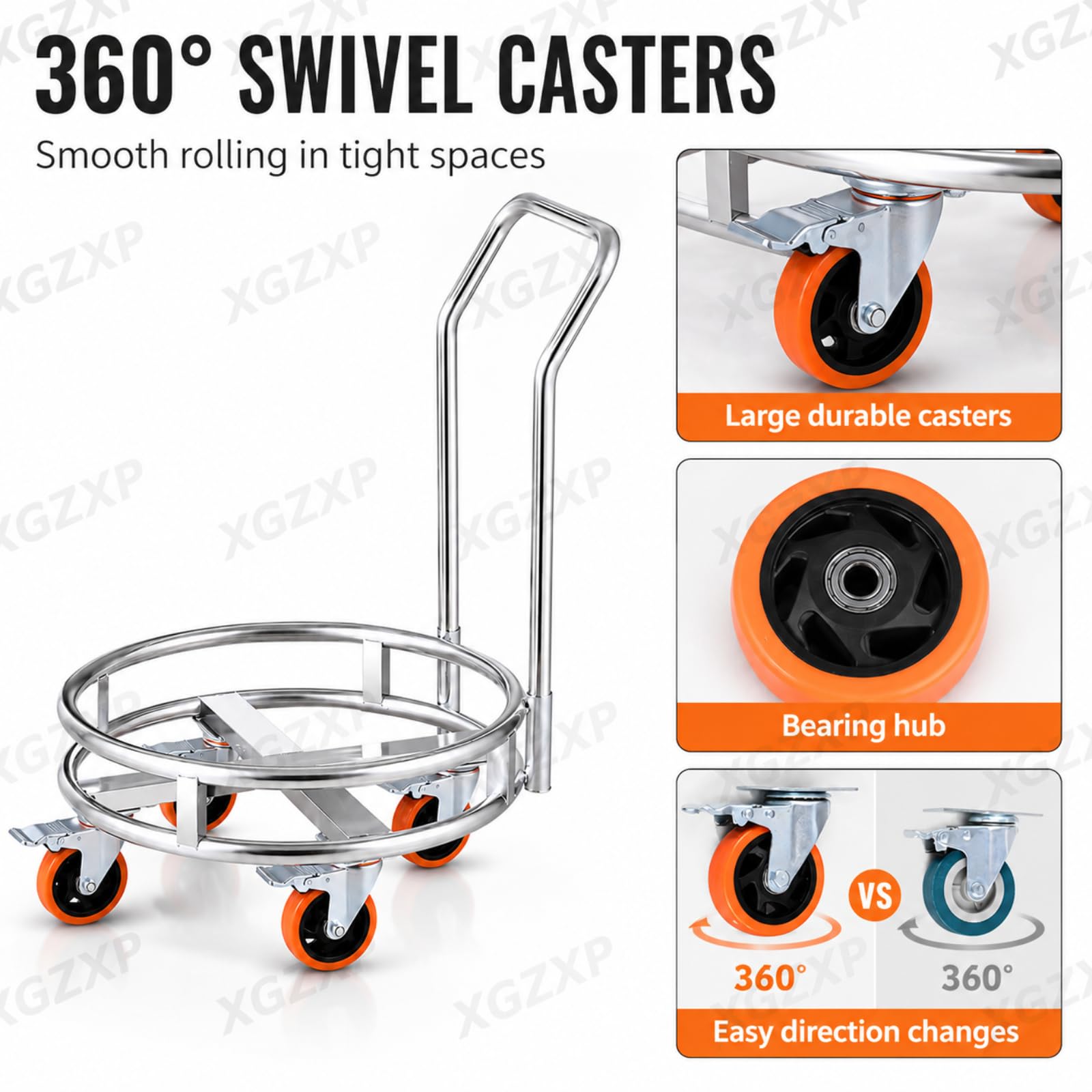 Soporte De Acero Inoxidable Para Cubos De Sopa Con Asa, Soporte Móvil Para Bombonas De Gas, 5 Ruedas Giratorias De 360°, Soporta Hasta 400 Kg, Para Cubos Y Recipientes De Cocinas Comerciales.