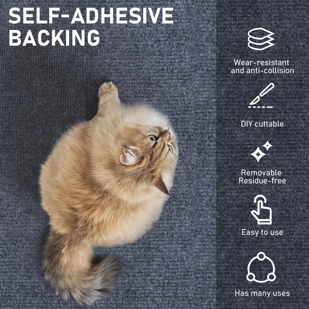 Adiwo Tappeto Tiragraffi Gatti, 30 * 100cm Tappetino Tiragraffi per Gatti Autoadesivo, Proteggi Divano Gatti Graff, per Parete e Angolo, Protegge Tappeti e Divani(Grigio chiaro)