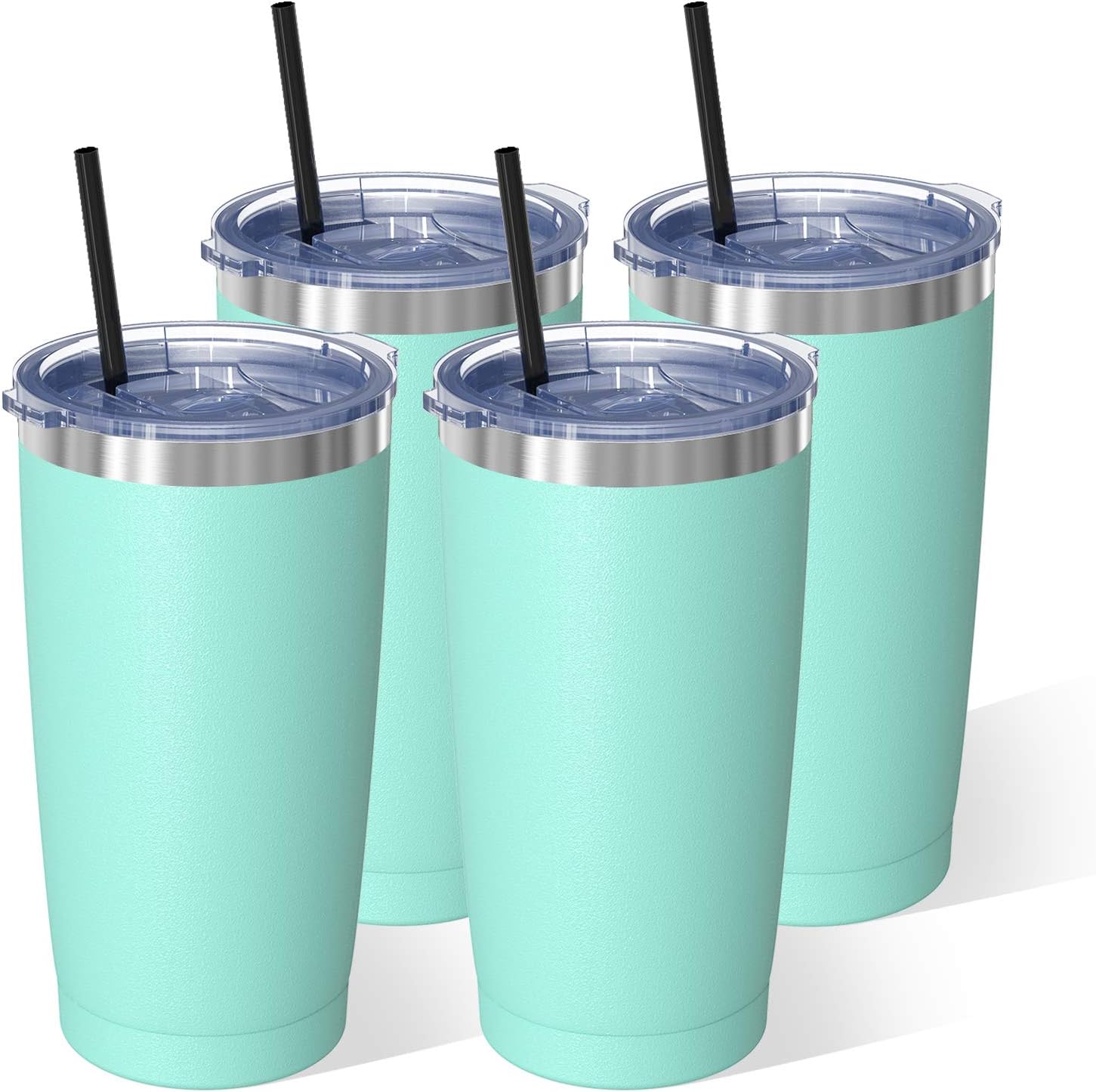 Bastwe 20oz Insulated Tumbler with Lid & Straw, Stainless Steel Coffee Cup, Double Wall Vacuum Insulated Travel Coffee Mug with Splash Proof Sliding Lid for Home & Office (Tiffany Blue, 4 Pack)