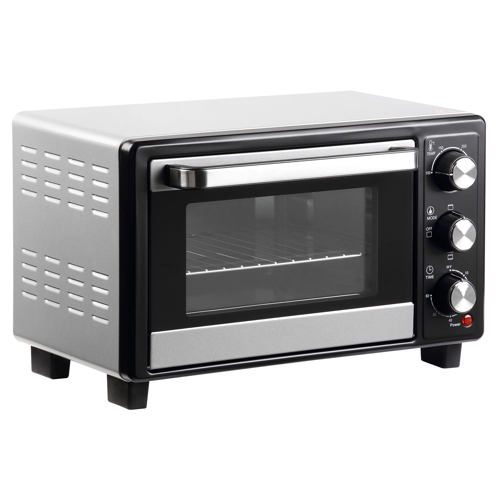 HOMCOM Horno Eléctrico de Sobremesa 16L 1400W 44x32x28,1 cm Plata | Horno Portátil, Mini, 3 Modos de Calor, Temperatura hasta 230 ℃, Temporizador 60 min, Bandeja de Horneado, Rejilla