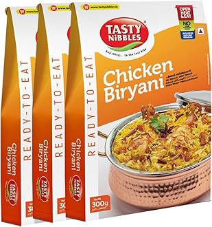 Tasty Nibbles Ready to Eat Chicken Biryani 300g [Pack of 3] | Open Heat & Eat | No Food Additives Added | Japanese Retort Technology