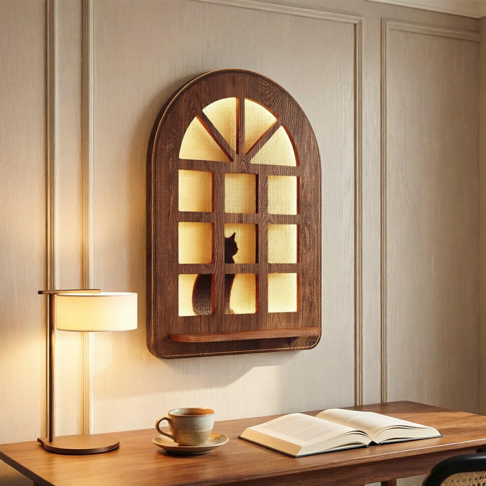 SYXHJTFZ Vintage Cat Window 3D Sandstone Textured Wall Art, Plug In LED Wall Painting Soft Glow Decor For Living Room Entryway Hallway Home Decor(A,60 * 85cm/23.6 * 33.5in)