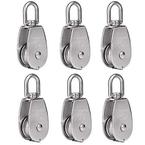 Miniatura 12 de Rocaris Paquete de 6 Poleas Simples de Elevación M25 con Carga de 330 Libras, Acero Inoxidable 304 de Servicio Pesado Bloque de Polea de Cuerda