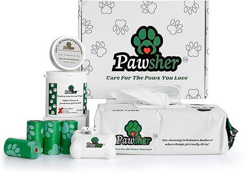 Dog Essentials Kit de iniciación  Caja de regalo para amantes de los perros con toallitas para mascotas, bálsamo para patas, toallitas de limpieza